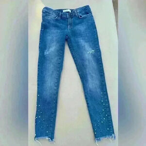 Zara Basic Z1975 Denim Skinny Jeans w/Pearl Enhancement on hem